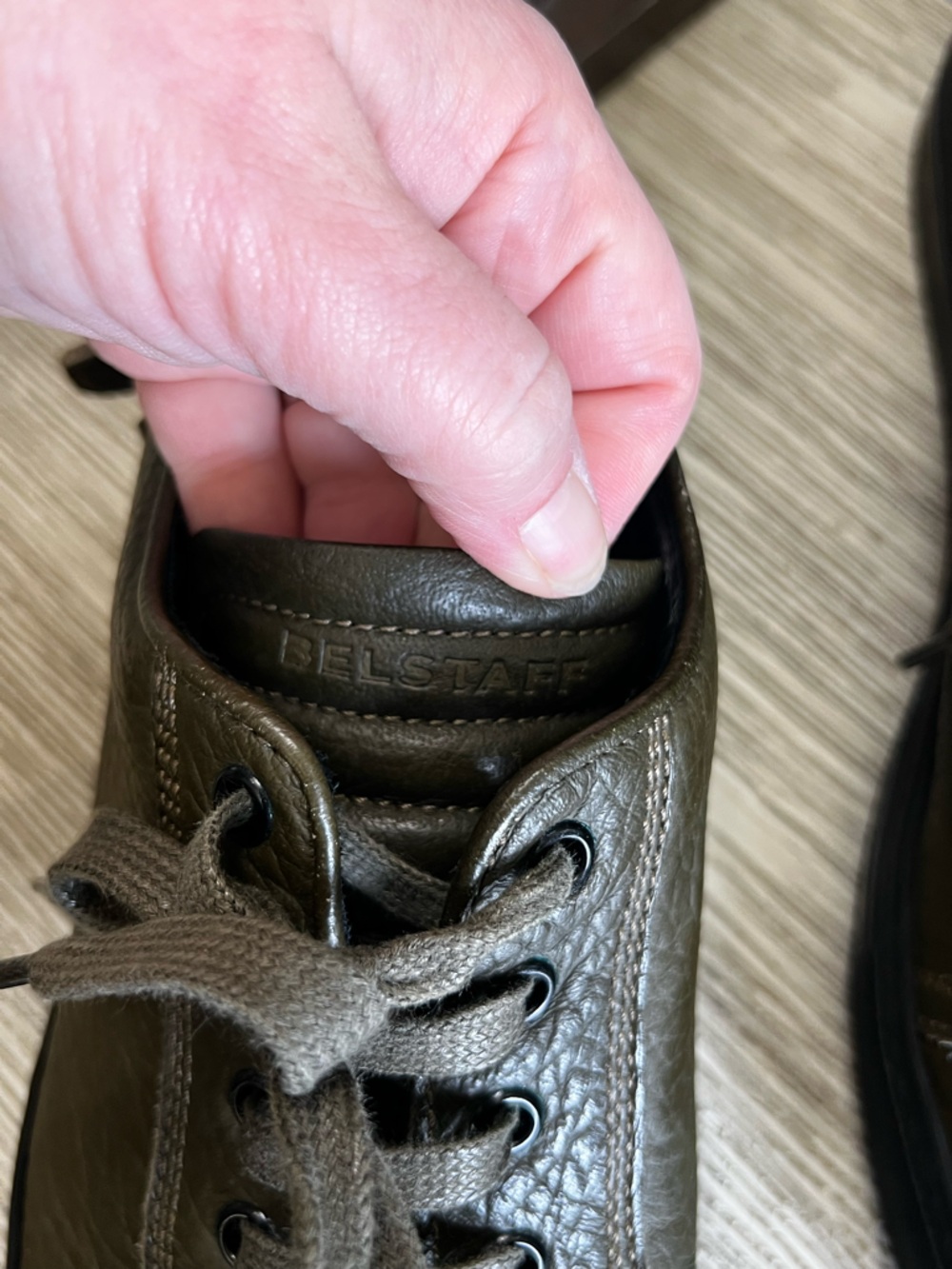 Belstaff Olive Leather Low-Top Sneakers with Black Sole - Picture 8 of 10